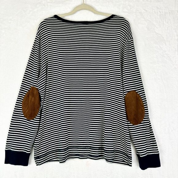 Lauren Ralph Lauren Womens Stripe Elbow Patch Top Size 2X Cotton Navy White - Picture 2 of 6